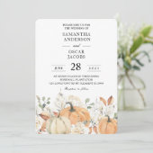 Trendfarbene Blume & Pumpkins Herbst Einladung (Stehend Vorderseite)
