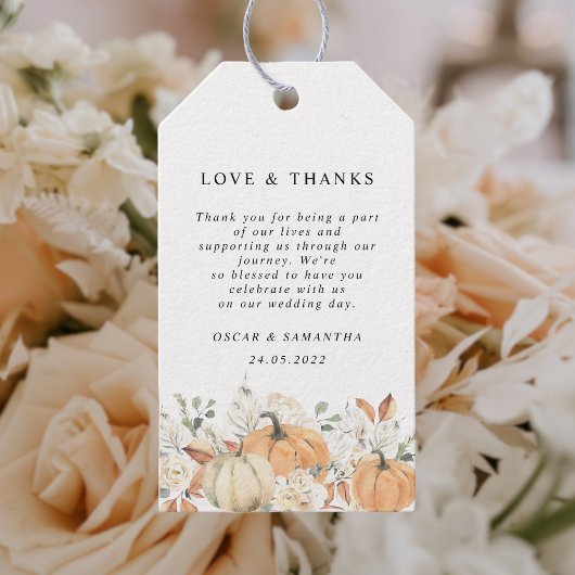 Trendfarbene Blume & Pumpkins Herbst Geschenkanhänger