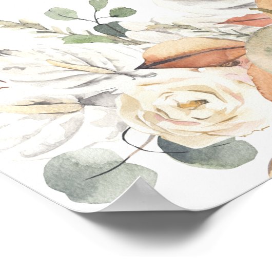 Trendfarbene Blume & Pumpkins Herbst Poster (Ecke)