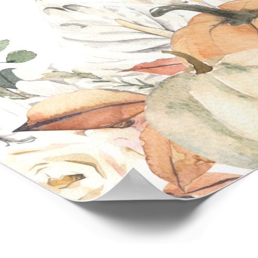 Trendfarbene Blume & Pumpkins Herbst Poster (Ecke)
