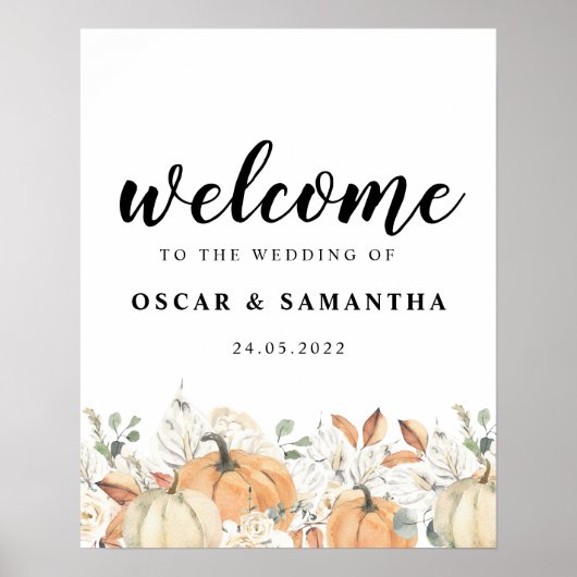 Trendfarbene Blume & Pumpkins Herbst Poster (Vorne)