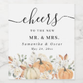 Trendfarbene Blume & Pumpkins Herbst Weinetikett (Einzelnes Label)