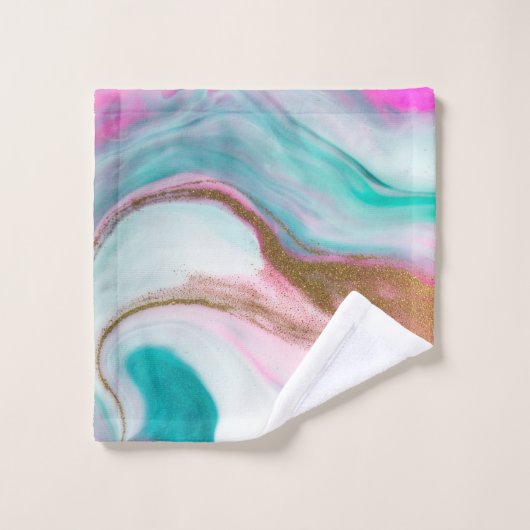 Trendfarbene Coole Marmormuster Gold Touch Badhandtuch Set (Waschlappen)