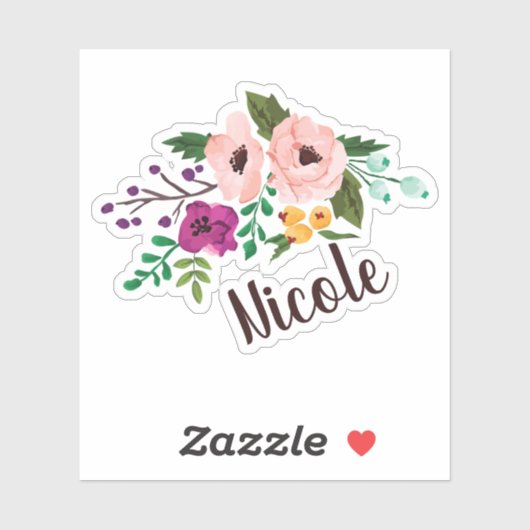 Trendfarbene Flora mit Namen Aufkleber (Blatt)