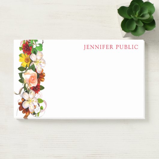 Trendfarbene Floral Moderne Template Blume Post-it Klebezettel (Büro)