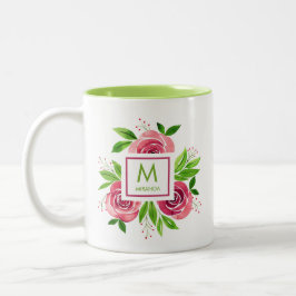Trendfarbene, heiß rosa Rose und Limone Monogramme Zweifarbige Tasse