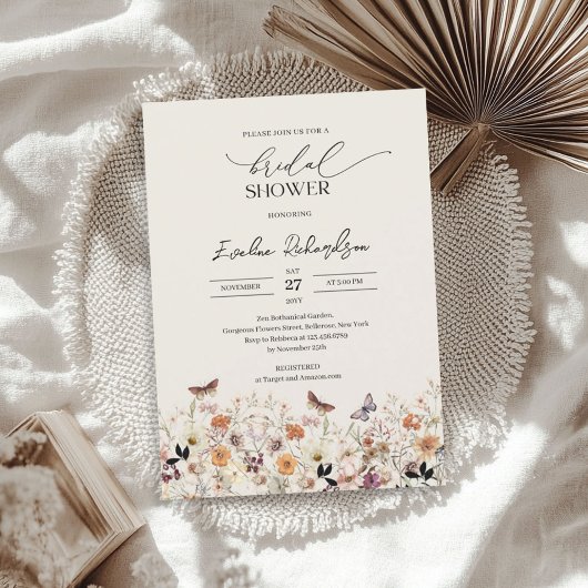 Trendfarbene Herbstfarben Wildblumen Brautparty Einladung