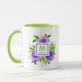 Trendfarbene Lila und Limone Rose Monogramm Tasse (Links)