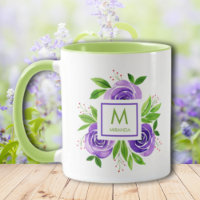 Trendfarbene Lila und Limone Rose Monogramm