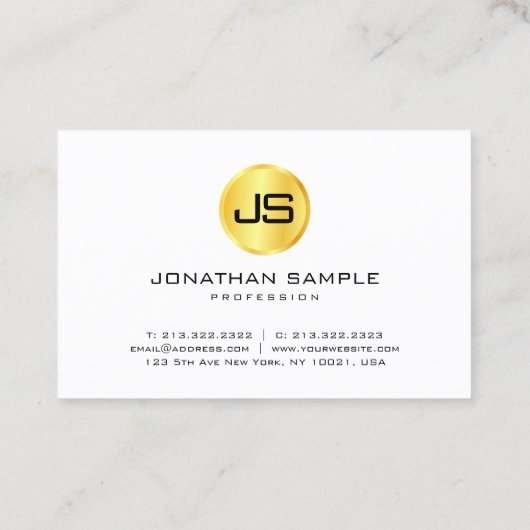 Trendfarbene Mit Monogramm Vorlage Gold Look White Visitenkarte (Rückseite)