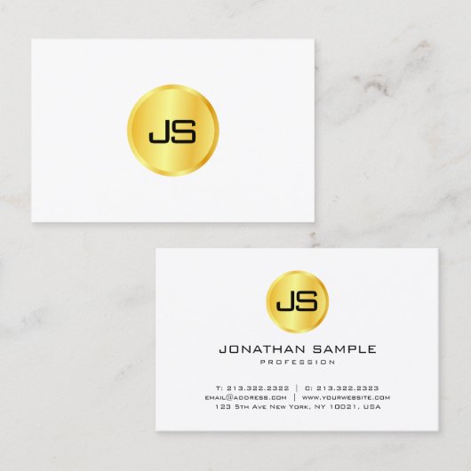 Trendfarbene Mit Monogramm Vorlage Gold Look White Visitenkarte (Vorne/Hinten)