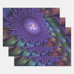 Trendfarbene Moderne Abstrakte Fraktal Blume Geschenkpapier Set