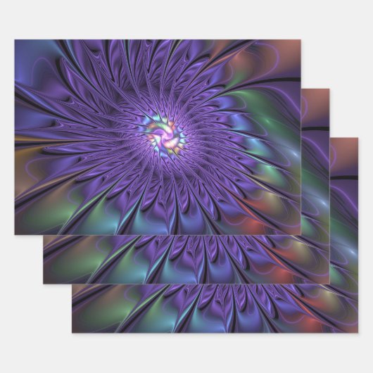 Trendfarbene Moderne Abstrakte Fraktal Blume Geschenkpapier Set (Set)