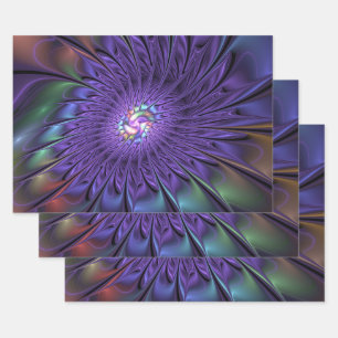 Trendfarbene Moderne Abstrakte Fraktal Blume Geschenkpapier Set