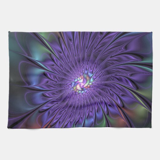 Trendfarbene Moderne Abstrakte Fraktal Blume Geschirrtuch (Horizontal)