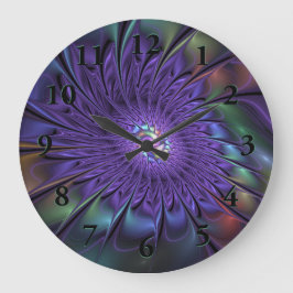 Trendfarbene Moderne Abstrakte Fraktal Blume Große Wanduhr