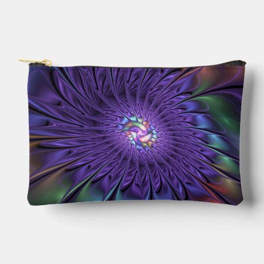 Trendfarbene Moderne Abstrakte Fraktal Blume Zubehörtasche (Vorderseite)