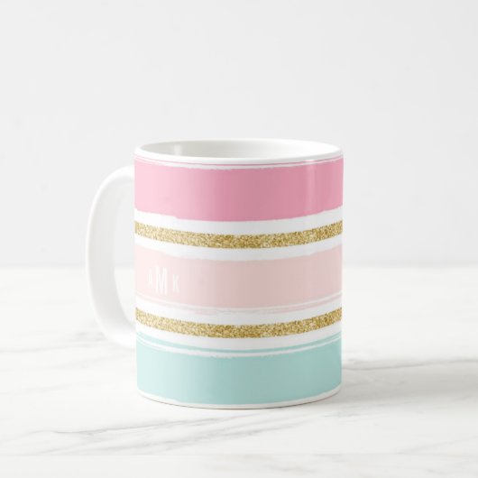 Trendfarbene Pinselstreifen mit Monogramm des Glit Kaffeetasse (Vorderseite Links)