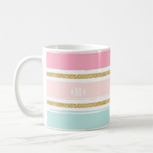 Trendfarbene Pinselstreifen mit Monogramm des Glit Kaffeetasse (Links)