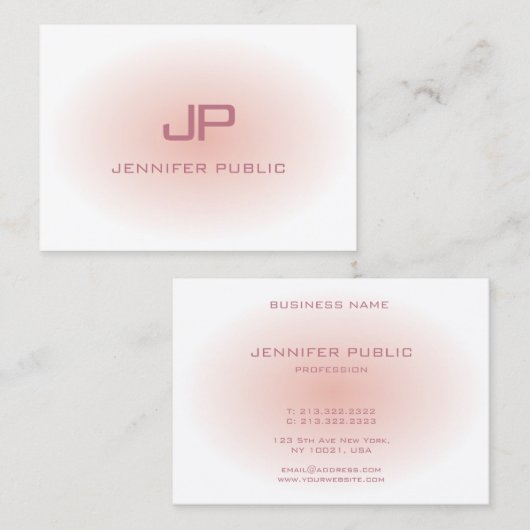 Trendfarbene rosa, moderne, moderne Monogramm-Vorl Visitenkarte (Vorne/Hinten)