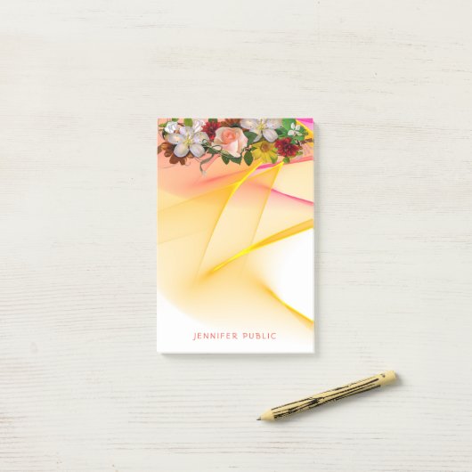 Trendfarbene Rose Blume Wasserfarben Post-it Klebezettel (Auf Schreibtisch)