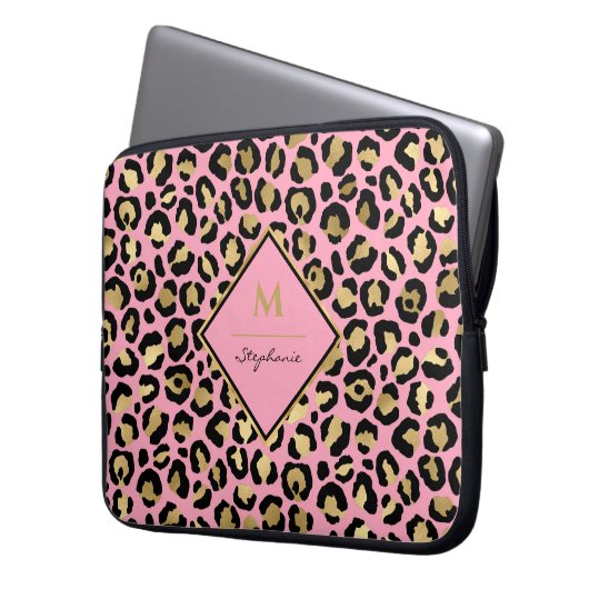 Trendfarbene Schwarz-Rosa- und Goldleoparddrucke | Laptopschutzhülle (Vorderseite Links)