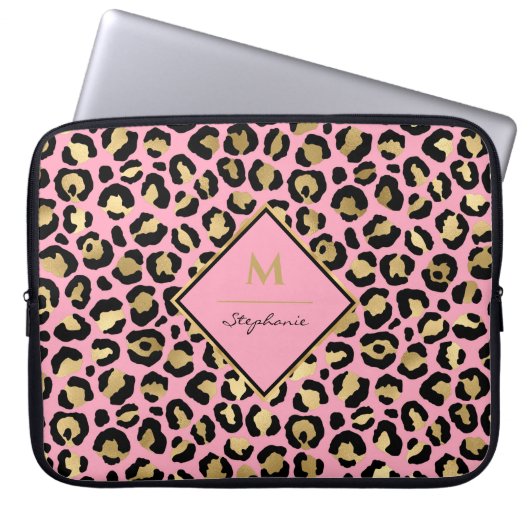Trendfarbene Schwarz-Rosa- und Goldleoparddrucke | Laptopschutzhülle (Vorderseite)