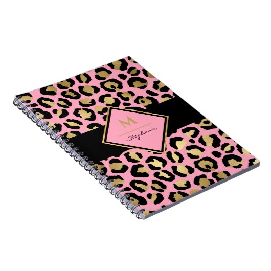Trendfarbene Schwarz-Rosa- und Goldleoparddrucke | Notizblock (Rechte Seite)