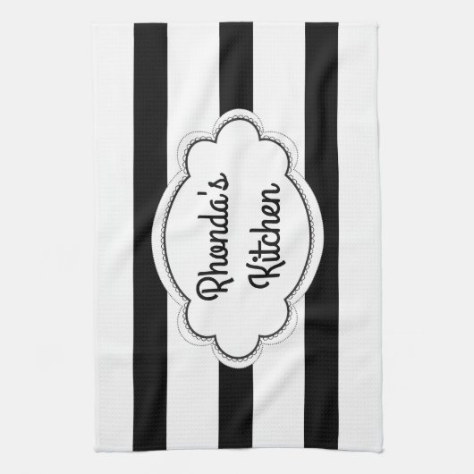 Trendfarbene Schwarz-Weiß-Streifen Geschirrtuch (Vertikal)