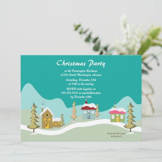 Trendfarbene Weihnachtsbäume Party Einladung (Stehend Vorderseite)