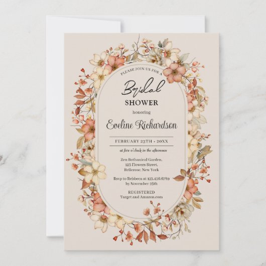 Trendfarbene Wildblumen boho arch Einladung (Vorderseite)