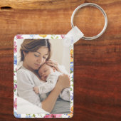 Trendfarbene Wildblumen | Mama mit Foto Schlüsselanhänger (Rückseite)