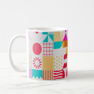 Trendfarbener Hintergrund mit einfachen Formen. Fa Kaffeetasse