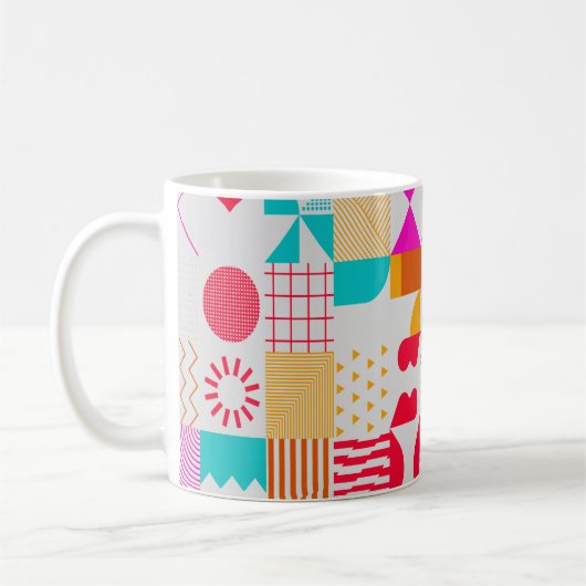 Trendfarbener Hintergrund mit einfachen Formen. Fa Kaffeetasse (Links)