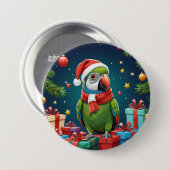 Trendfarbener Niedlicher Weihnachtspapagei Button (Vorne & Hinten)