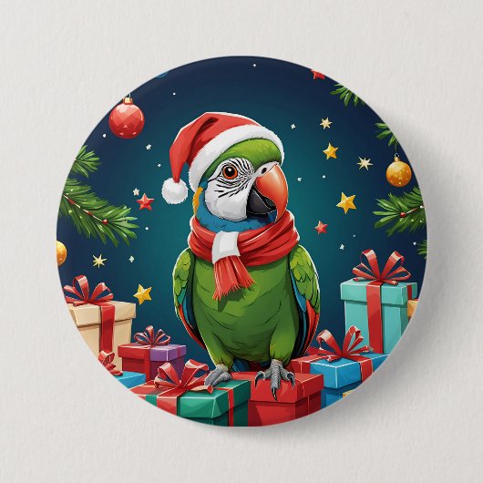 Trendfarbener Niedlicher Weihnachtspapagei Button (Vorderseite)