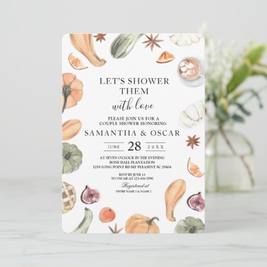 Trendfarbener Wasserfarbenkürbis | Herbstwoben Einladung (Stehend Vorderseite)