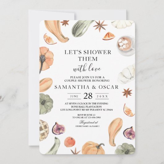 Trendfarbener Wasserfarbenkürbis | Herbstwoben Einladung (Vorderseite)