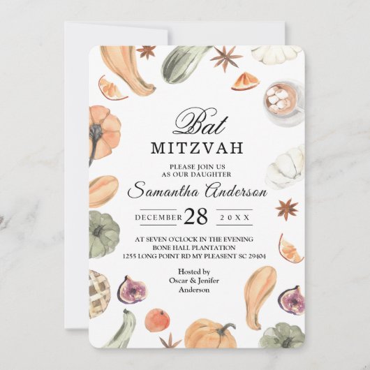 Trendfarbener Wasserfarbenkürbis | Herbstwoben Einladung (Vorderseite)