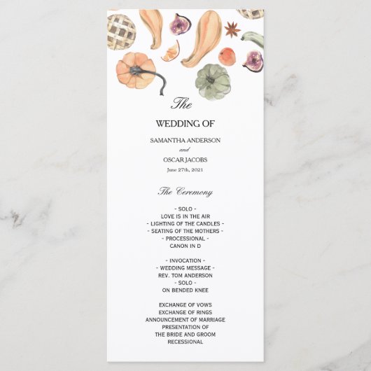 Trendfarbener Wasserfarbenkürbis | Herbstwoben Menükarte (Vorderseite)