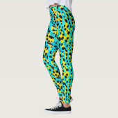Trendfarbenes, Abstraktes, türkisfarbenes Leoparde Leggings (Links)