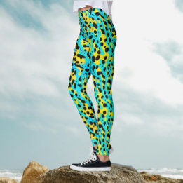 Trendfarbenes, Abstraktes, türkisfarbenes Leoparde Leggings