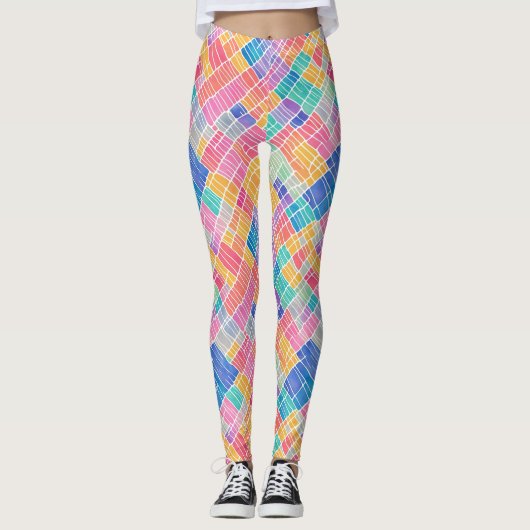 Trendfarbenes Künstlerisches Abstraktes Regenbogen Leggings (Vorderseite)
