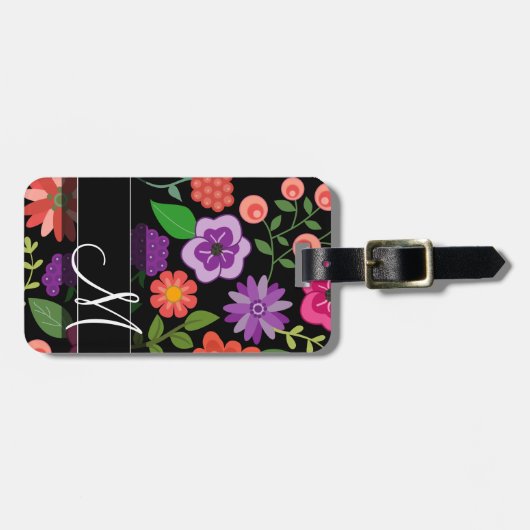 Trendfarbenes Muster (Hot Pink und Black Monogram) Gepäckanhänger (Vorderseite horizontal)