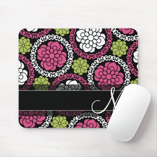 Trendfarbenes Muster (Hot Pink und Black Monogram) Mousepad (Mit Mouse)