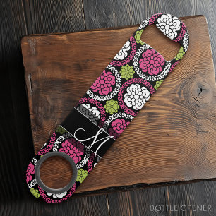 Trendfarbenes Muster (Hot Pink und Black Monogram) Speedflaschenöffner