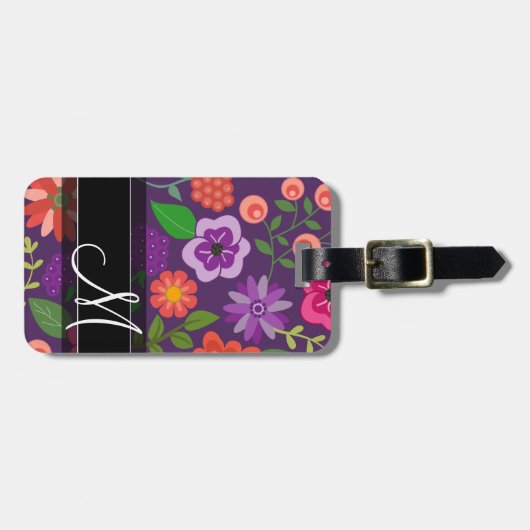 Trendfarbenes Muster Lila und Schwarz Monogramm Gepäckanhänger (Vorderseite horizontal)