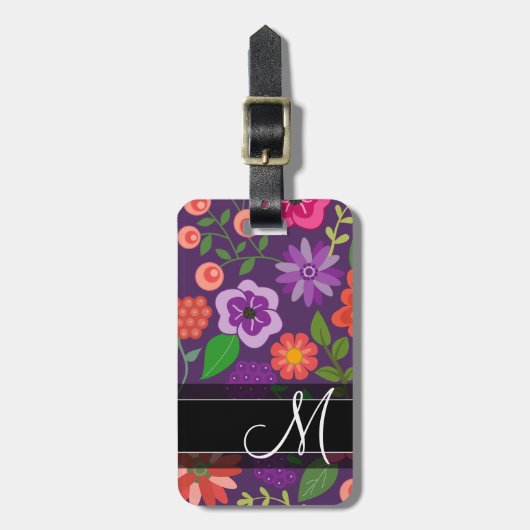 Trendfarbenes Muster Lila und Schwarz Monogramm Gepäckanhänger (Vorderseite vertikal)