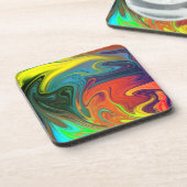 Trendfarbenes Neonorangefarbenes, blau-gelbes Grün Getränkeuntersetzer (Linke Seite)