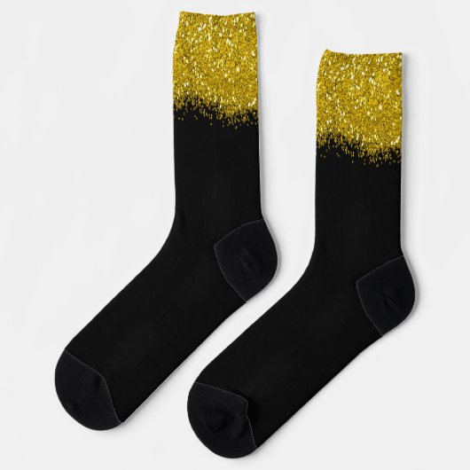 Trendfarbenes Party aus Schwarz und Gold Glitzer Socken (Linkes Detail)